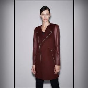 Zara Burgundy Genuine Leather and Wool Jacket